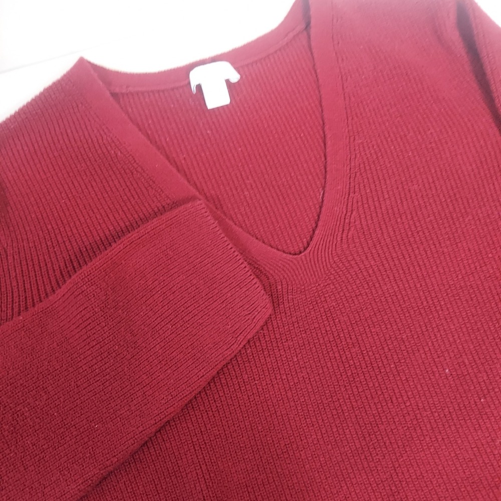 J.Jill‎ Red Ribbed V Neck Long Sleeve Sweater Women's Size S